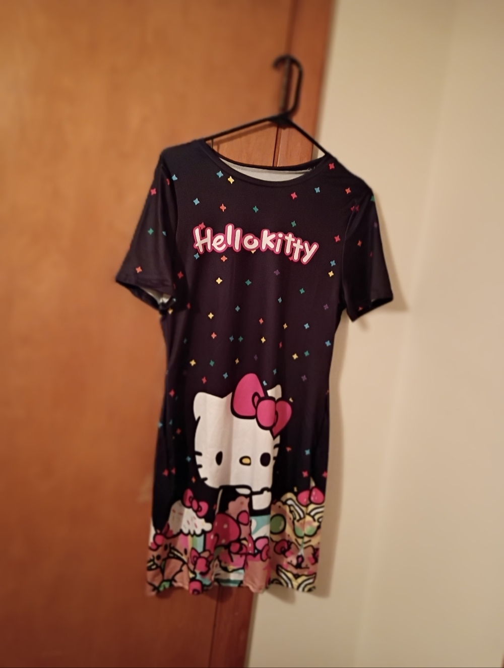 Hello Kitty Black Nightdress with Pink Bow and Multicolor Accents